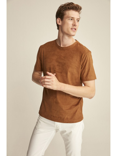 GRIMELANGE ENZO Кафява велурена мъжка тениска Basic Slim Fit.