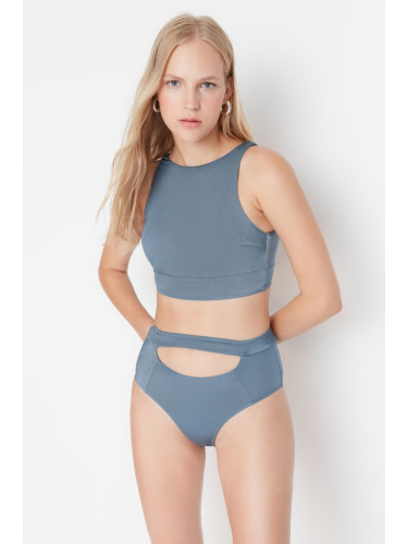 Trendyol Blue Shiny Cut Out Detailed High Waist Bikini Bottoms