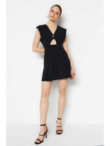 Trendyol черен мини тъкани прозорец подробни тъкани рокля