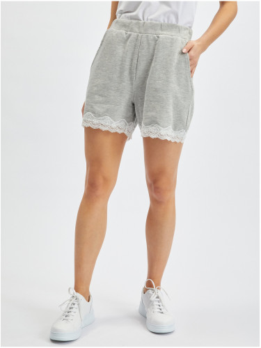 Orsay Light Grey Women's Sweat Shorts with Lace - Women's