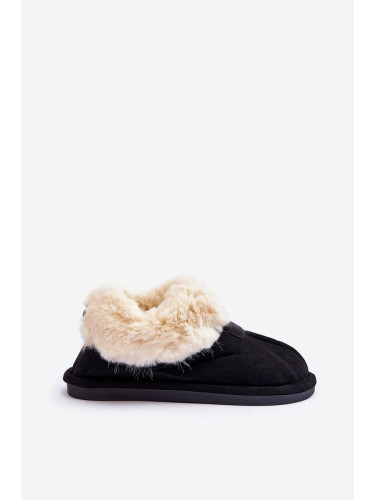 Women's slippers with fur, black Rope