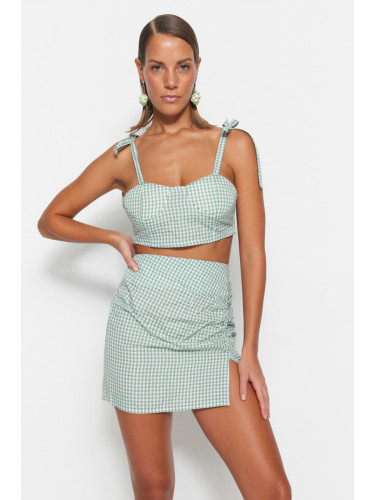 Trendyol Green Hinge-Checkered Woven Top and Bottom Set