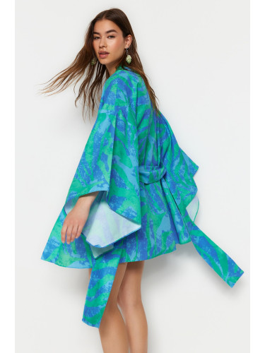 Trendyol Abstract Patterned Belted Mini Woven Kimono & Kaftan