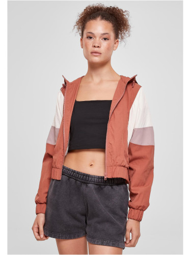 Women's short 3-color crinkle jacket terracotta/white sand/duskrose
