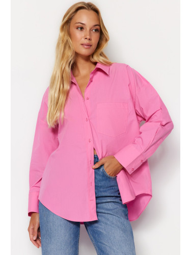 Trendyol Fuchsia Oversize/Creature Poplin Woven Shirt