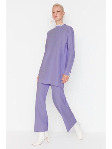 Trendyol Lilac Pearl and Tulle Detailed Sweater-Pants Knitwear Set