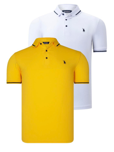 DOUBLE SET T8586 DEWBERRY MEN'S T-SHIRT-WHITE-YELLOW