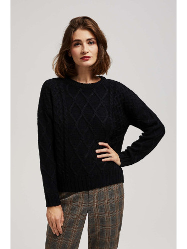 Marisse Black Long Sleeve Sweater With Decorative Weave