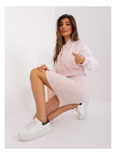 Light pink casual set with sweatshirt and skirt
