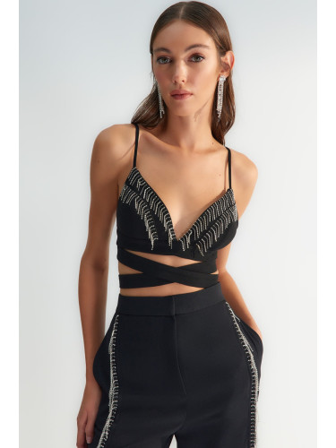 Trendyol X Zeynep Tosun Black Stone Accessory Bustier