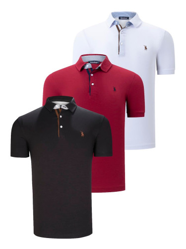 TRIPLE SET T8582 DEWBERRY MENS T-SHIRT-BLACK-WHITE-BURGUNDY