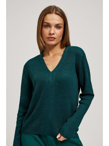 Marisse Fitted V-Neck Sweater In Emerald Green