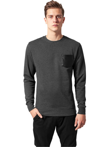 Contrasting Charcoal/Leather Crewneck Pocket