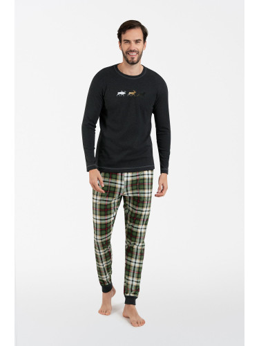 Men's pajamas Seward long sleeves, long pants - dark melange/print