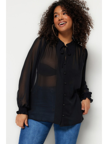 Trendyol Curve Black Woven Sleeves Gimped Chiffon Shirt
