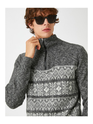 Koton Jacquard Sweater High Neck Zipper Detail