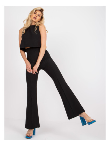 Elegant black ensemble with high-waisted trousers