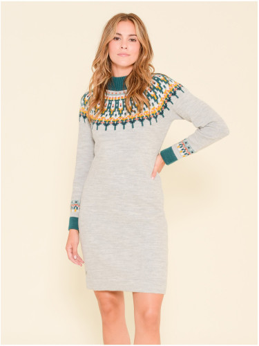 Green-gray patterned sweater dress with a blend of Brakeburn wool