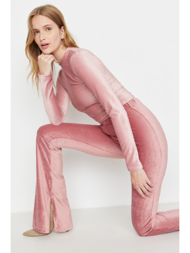 Trendyol Pink Velvet Knitted Top and Bottom Set