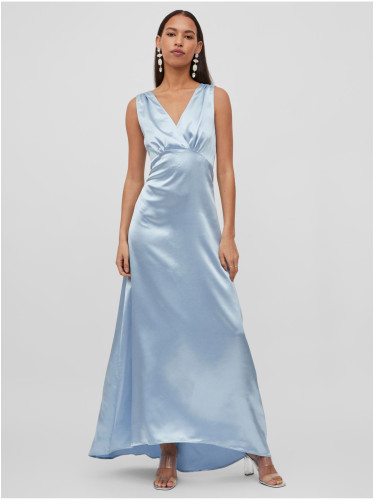 Light blue ladies satin maxi-dresses VILA Sittas - Ladies