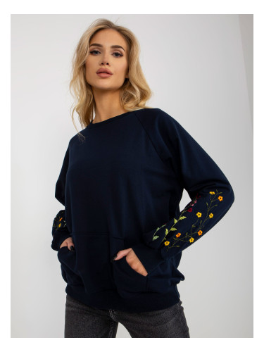 Navy blue sweatshirt RUE PARIS with embroidery on the sleeves