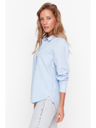 Trendyol Blue Loose Fit Cotton Woven Shirt