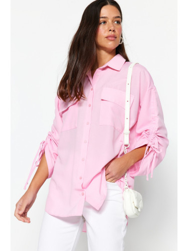 Trendyol Light Pink Sleeves Adjustable Gathering Detailed Woven Cotton Shirt