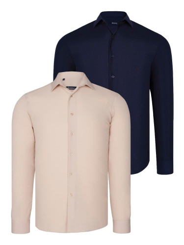 DUAL SET G726 DEWBERRY MENS SHIRTS-NAVY BLUE-BEIGE