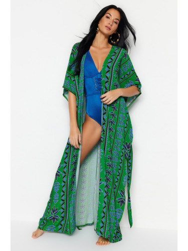 Trendyol Ethnic Patterned Belted Maxi Woven Kimono & Kaftan