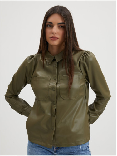 Khaki Leatherette Shirt Noisy May Hill