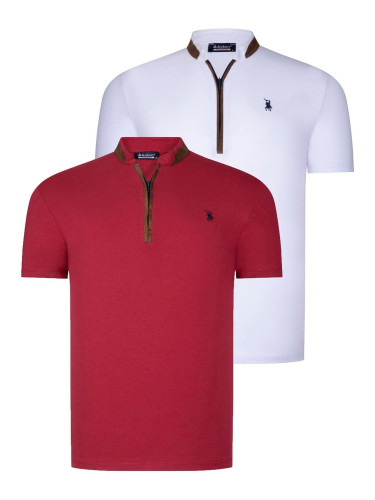 DUAL SET T8571 DEWBERRY ZIPPERED MENS T-SHIRT-WHITE-BURGUNDY