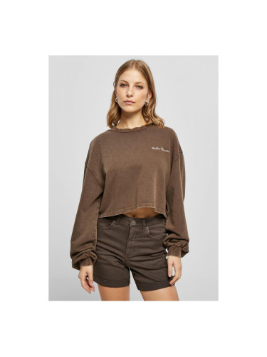 Women's Cropped Small Embroidery Terry Crewneck brown