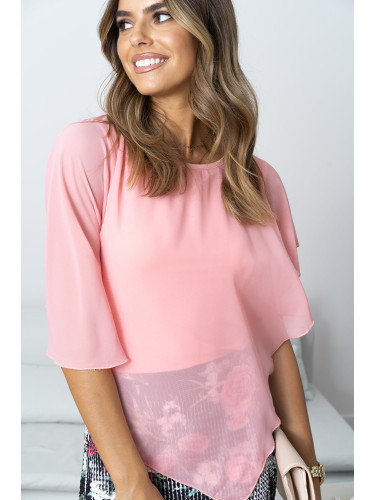 Airy pink butterfly chiffon blouse