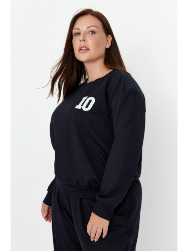 Trendyol Curve Navy Blue Pactch Detailed Knitted Thin Sweatshirt