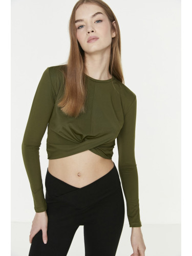 Trendyol Khaki Cross Detailed Crop Knitted Blouse