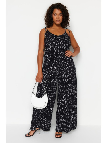 Trendyol Curve Black Floral Pattern Woven Jumpsuit