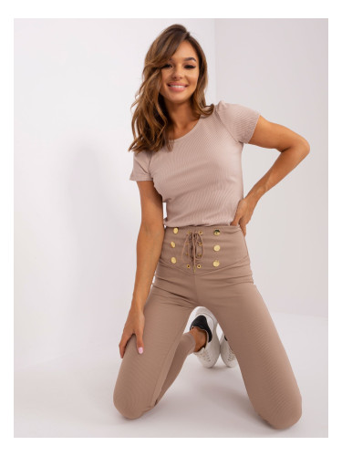 Beige casual leggings with buttons from OCH BELLA