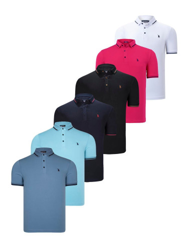 SET OF SIX T8586 DEWBERRY MEN'S T-SHIRT-BLACK-WHITE-NAVY-CYAN-FUCHSIA-INDIGO