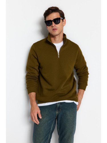 Trendyol Green Regular/Normal Cut Stand Collar Zippered Sweatshirt