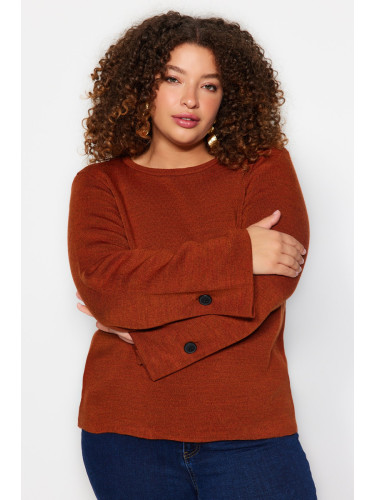 Trendyol Curve Brown Sleeve Button Detailed Knitwear Sweater