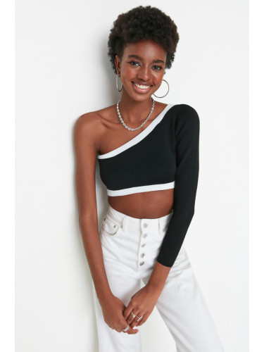 Trendyol Black Crop One-Shoulder Knitwear Blouse