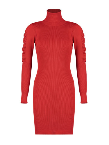 Trendyol Red Mini Knitwear Turtleneck Sleeve Shirring Detailed Dress