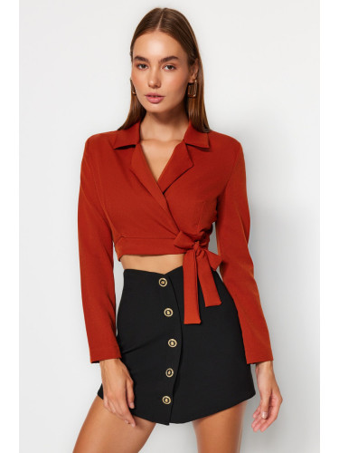 Trendyol Tile Crop Tie Woven Blazer Jacket