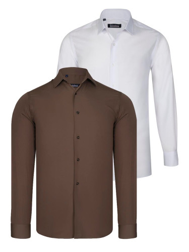 DUAL SET G726 DEWBERRY MENS SHIRT-WHITE-BROWN