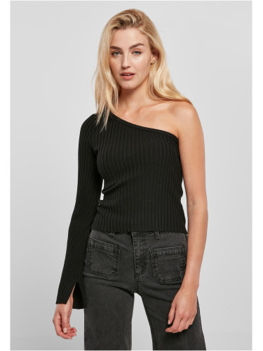Women's sweater with short ribbed knit with one sleeves, black