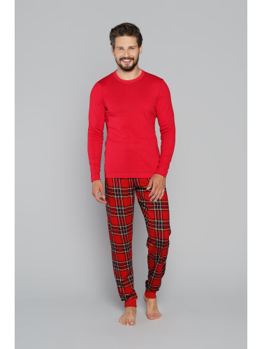 Men's pyjamas Narwik, long sleeves, long pants - red/print