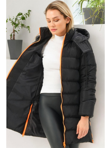 Z6780 DEWBERRY ДАМСКО ПАЛТО-ЧЕРНО-ОРАНЖЕВО