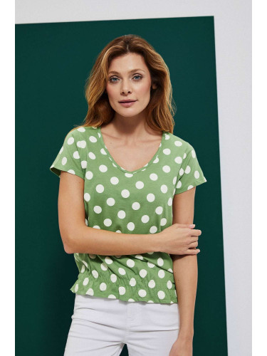 Marisse Polka Dot V-Neck Blouse L-Ts-3810 Palm