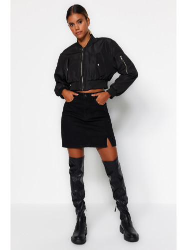 Trendyol Black More Sustainable Slit High Waist Mini Denim Skirt