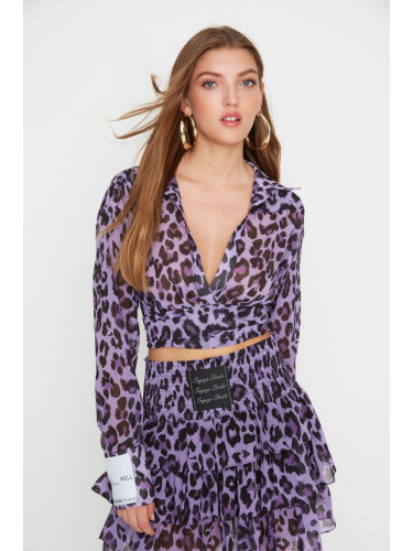 Trendyol X Sagaza Studio Purple Leopard Printed Chiffon Shirt